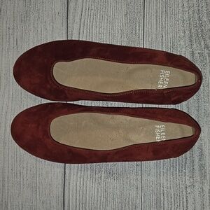 Eileen Fisher Women's Una 2 Hidden Wedge Suede Ballet Flats Cedar Red Size 8
